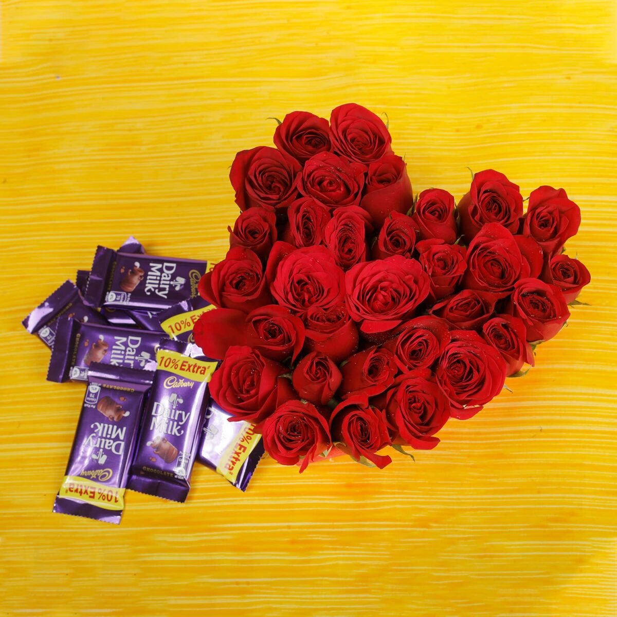30 Red Roses And Dairy Milk Chocolates