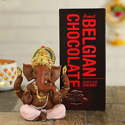 Ganesha Idol & Amul Belgian Chocolate Combo