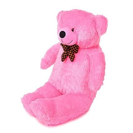 Huggable Teddy Bear With Neck Bow- Pink