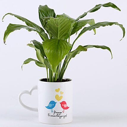 Peace Lily Plant With Promise Love Birds Mug